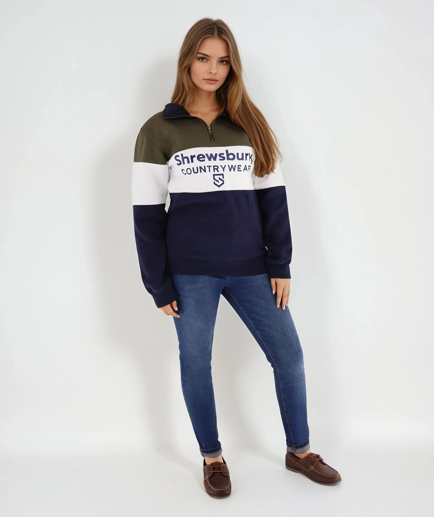 Bedstone Womens Quater Zip Sweatshirt Olive