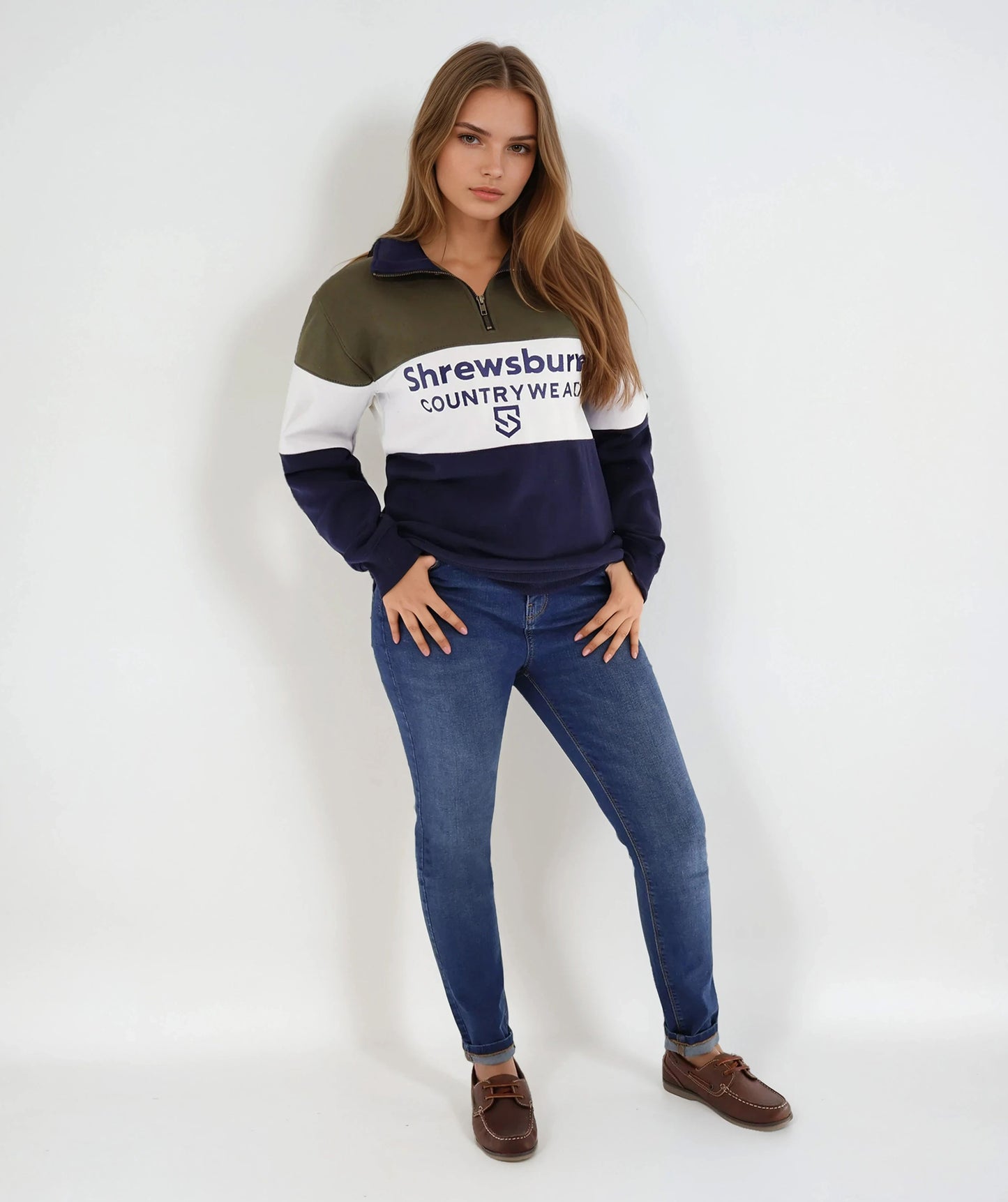 Bedstone Womens Quater Zip Sweatshirt Olive