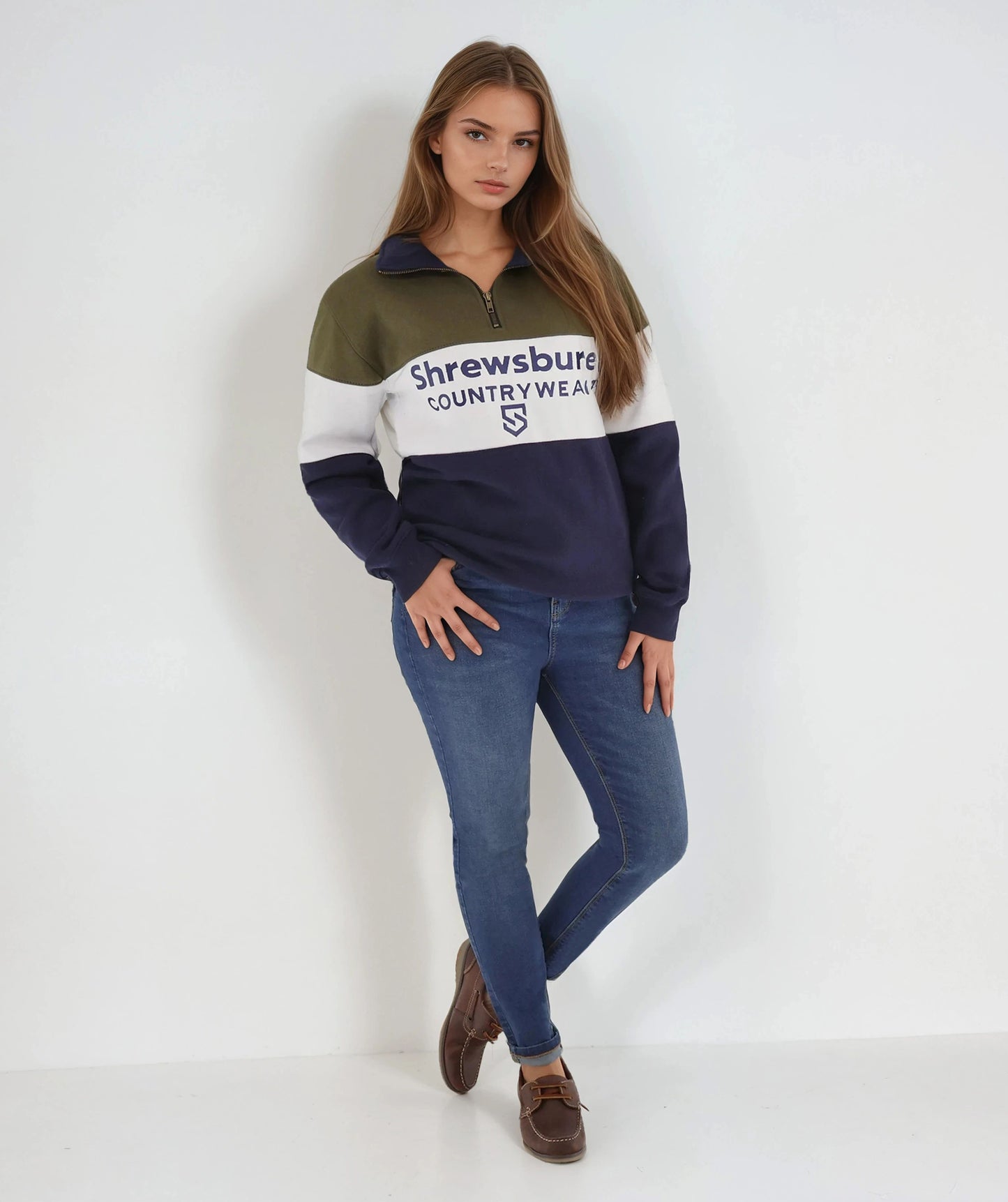 Bedstone Womens Quater Zip Sweatshirt Olive