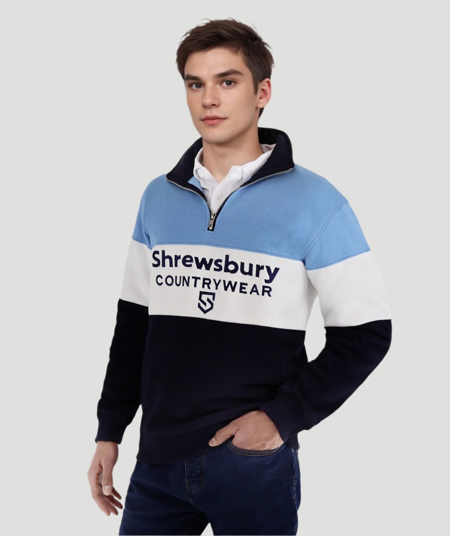 Bedstone Mens Quater Zip Sweatshirt Baby Blue