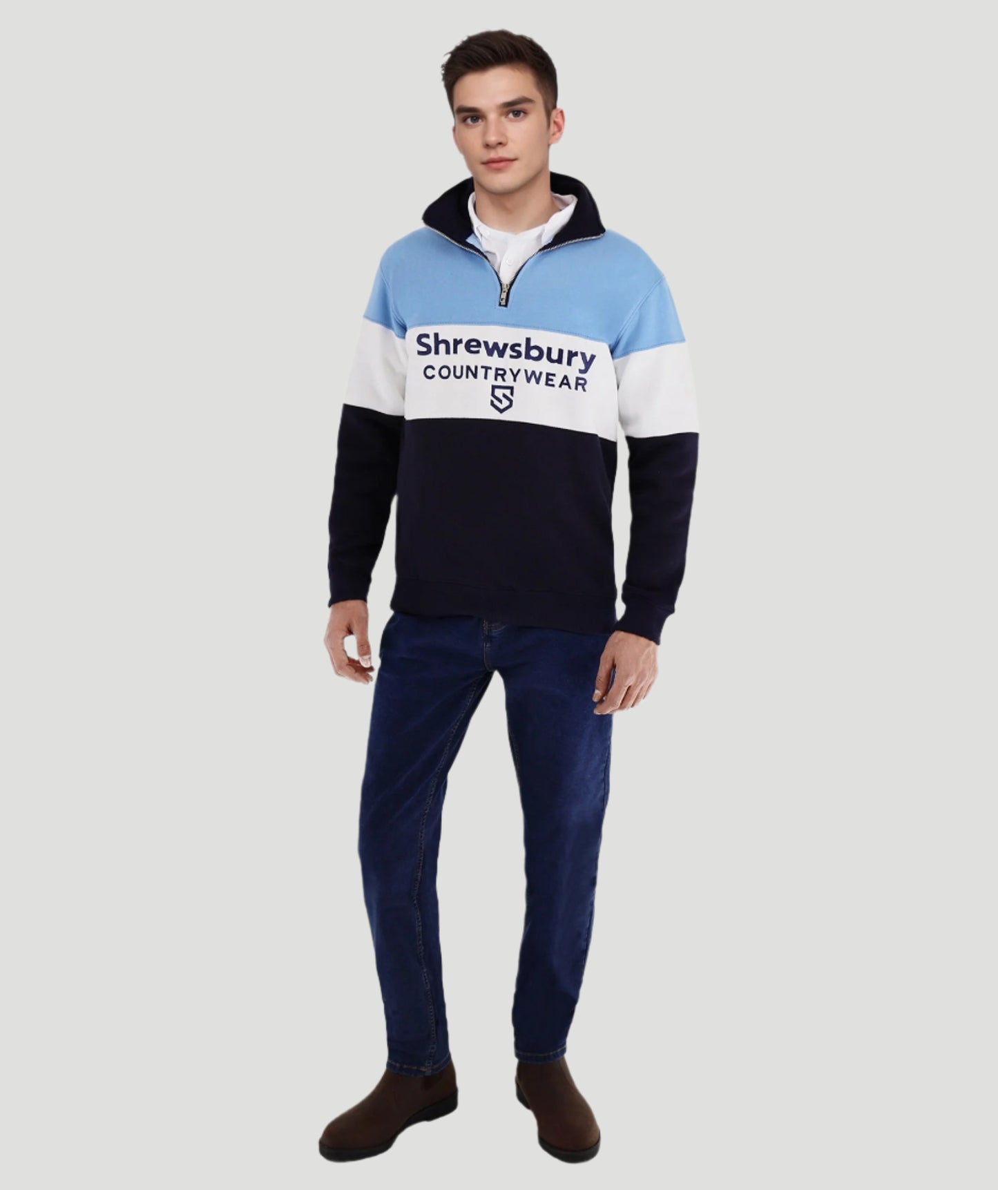 Bedstone Mens Quater Zip Sweatshirt Baby Blue