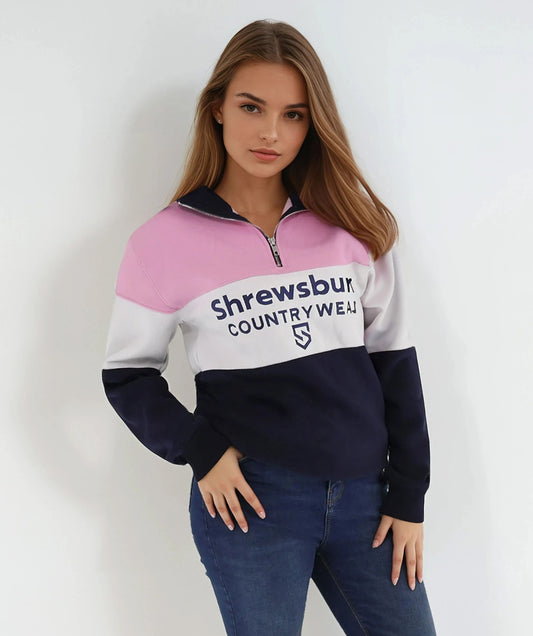 Bedstone Womens Quater Zip Sweatshirt Baby Pink