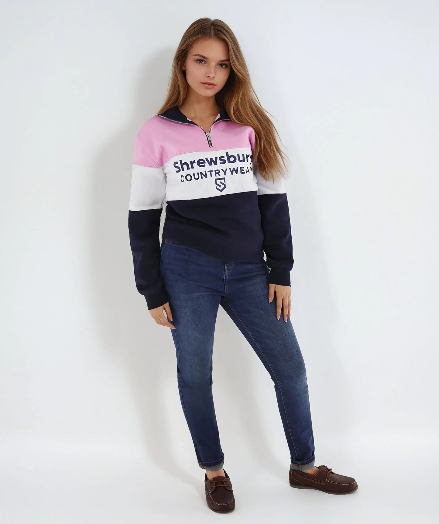 Bedstone Womens Quater Zip Sweatshirt Baby Pink