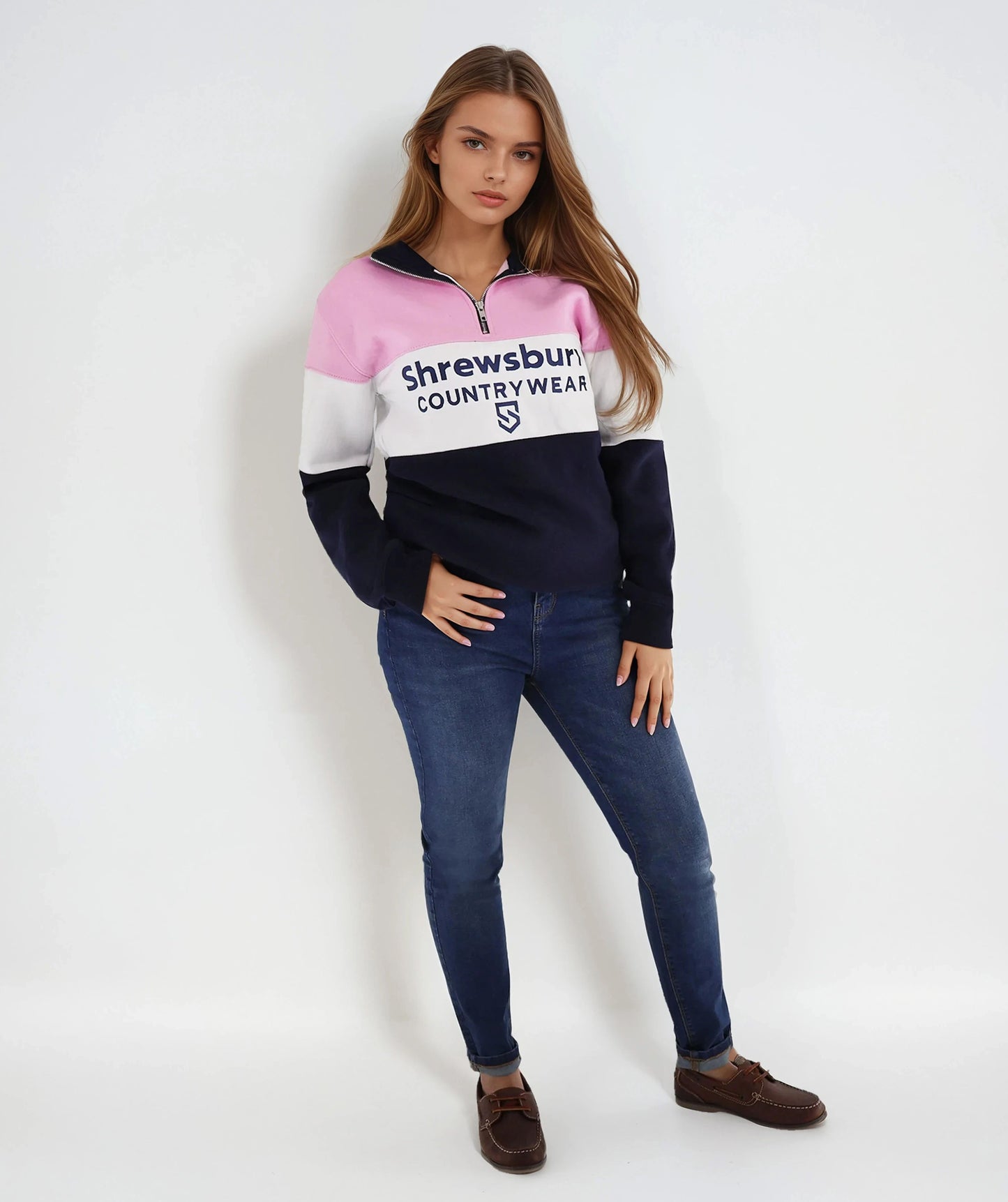 Bedstone Womens Quater Zip Sweatshirt Baby Pink