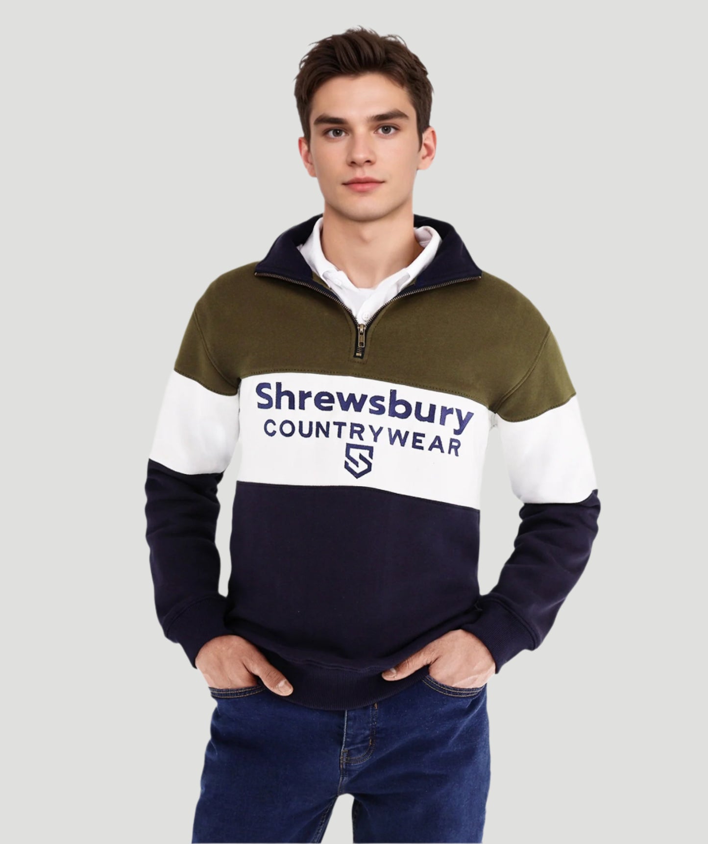 Bedstone Mens Quater Zip Sweatshirt Olive