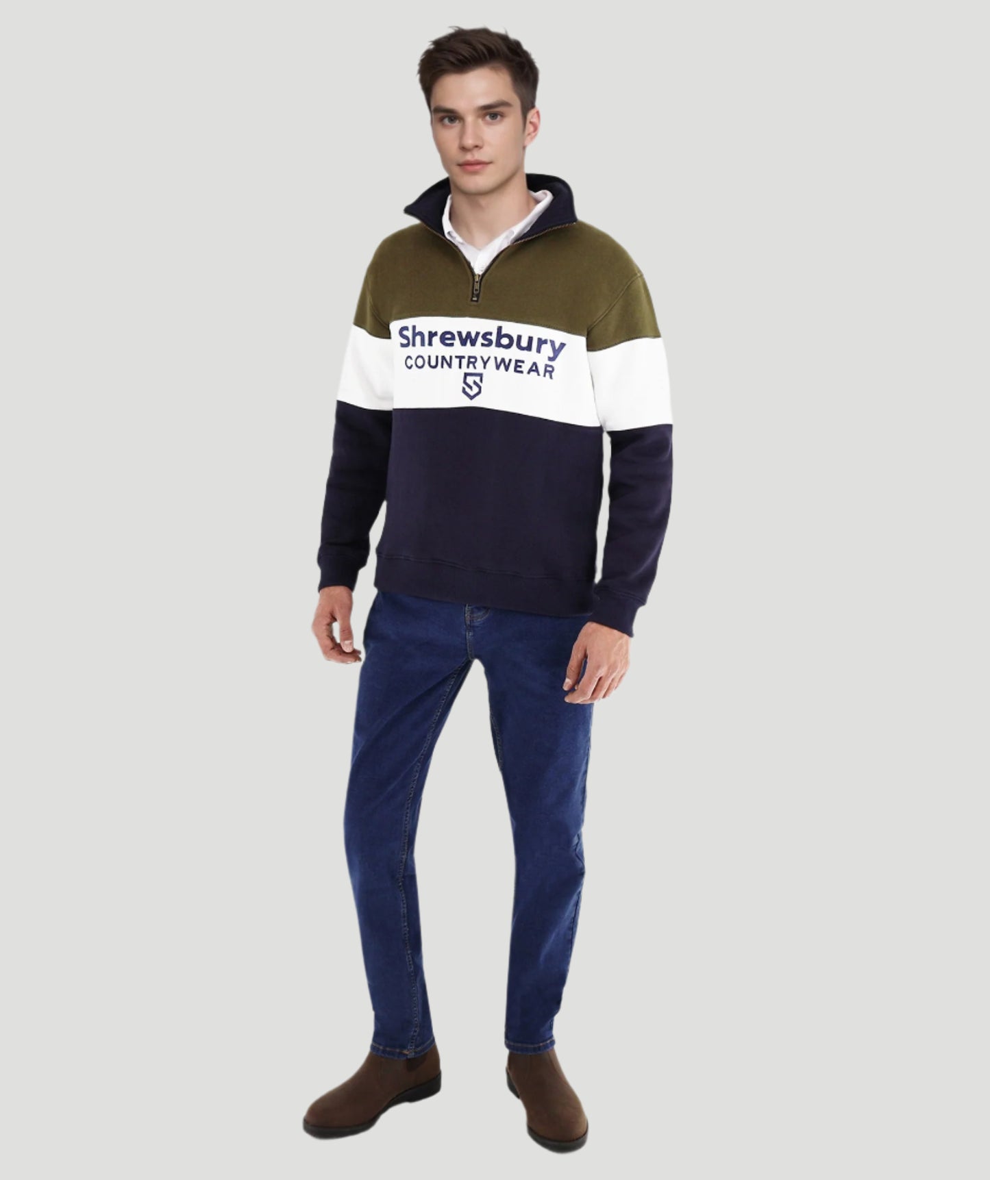 Bedstone Mens Quater Zip Sweatshirt Olive