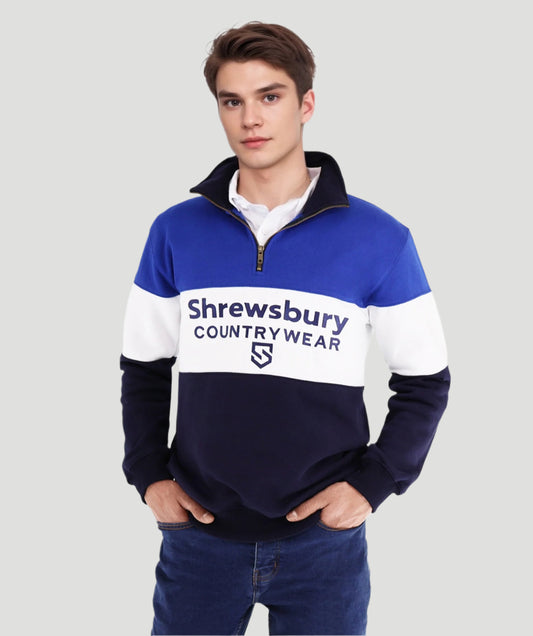 Bedstone Mens Quater Zip Sweatshirt Royal Blue