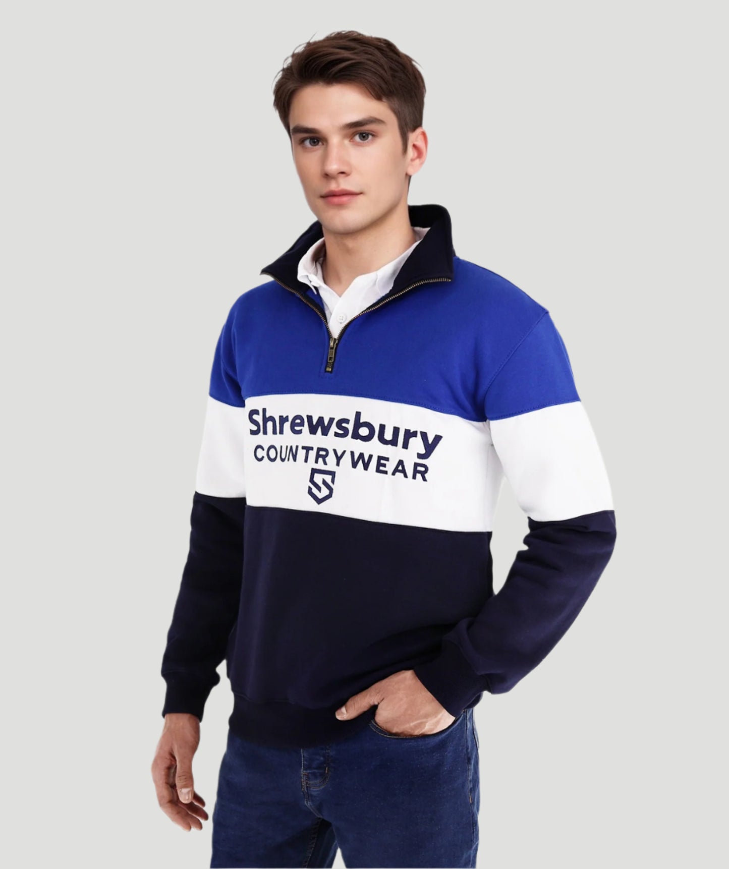 Bedstone Mens Quater Zip Sweatshirt Royal Blue