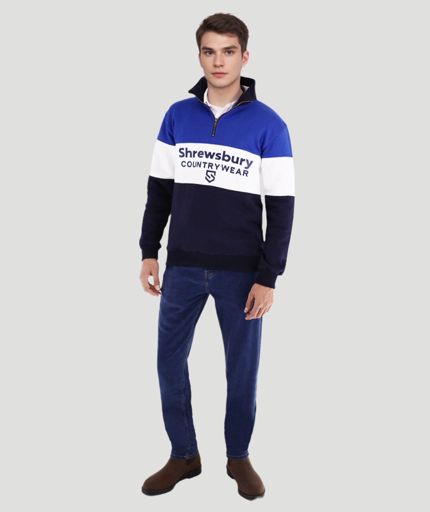 Bedstone Mens Quater Zip Sweatshirt Royal Blue