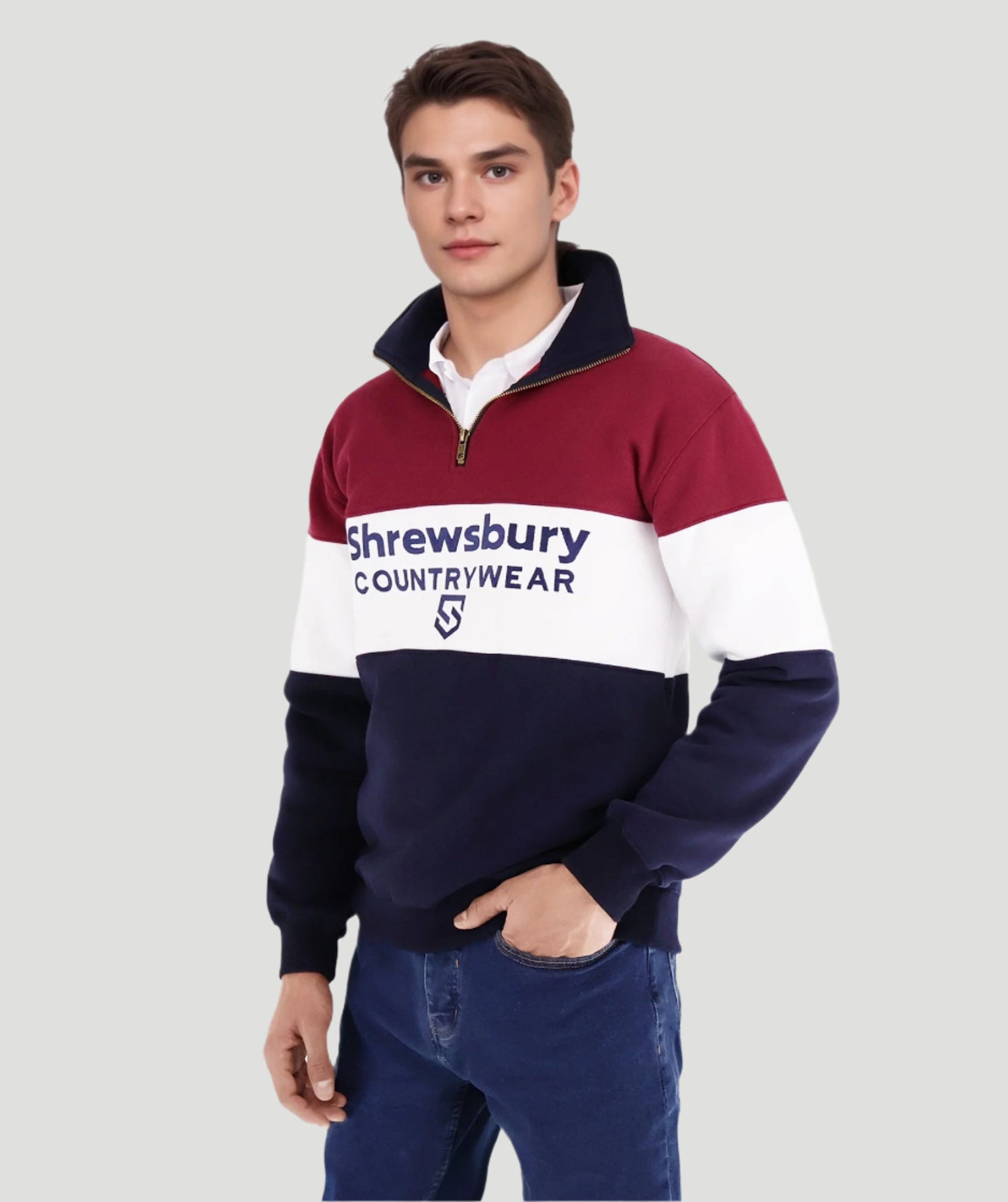Bedstone Mens Quater Zip Sweatshirt Wine