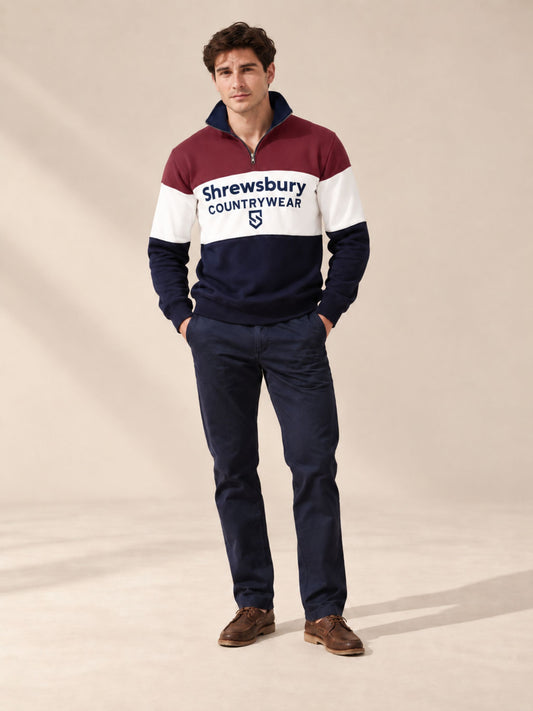 Bedstone Mens Quater Zip Sweatshirt Wine