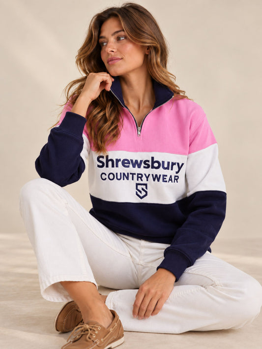 Bedstone Womens Quater Zip Sweatshirt Baby Pink