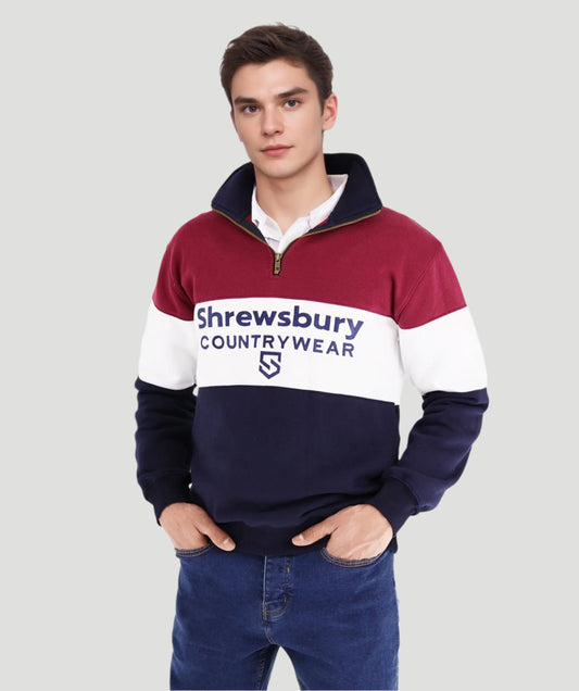 Bedstone Mens Quater Zip Sweatshirt Wine