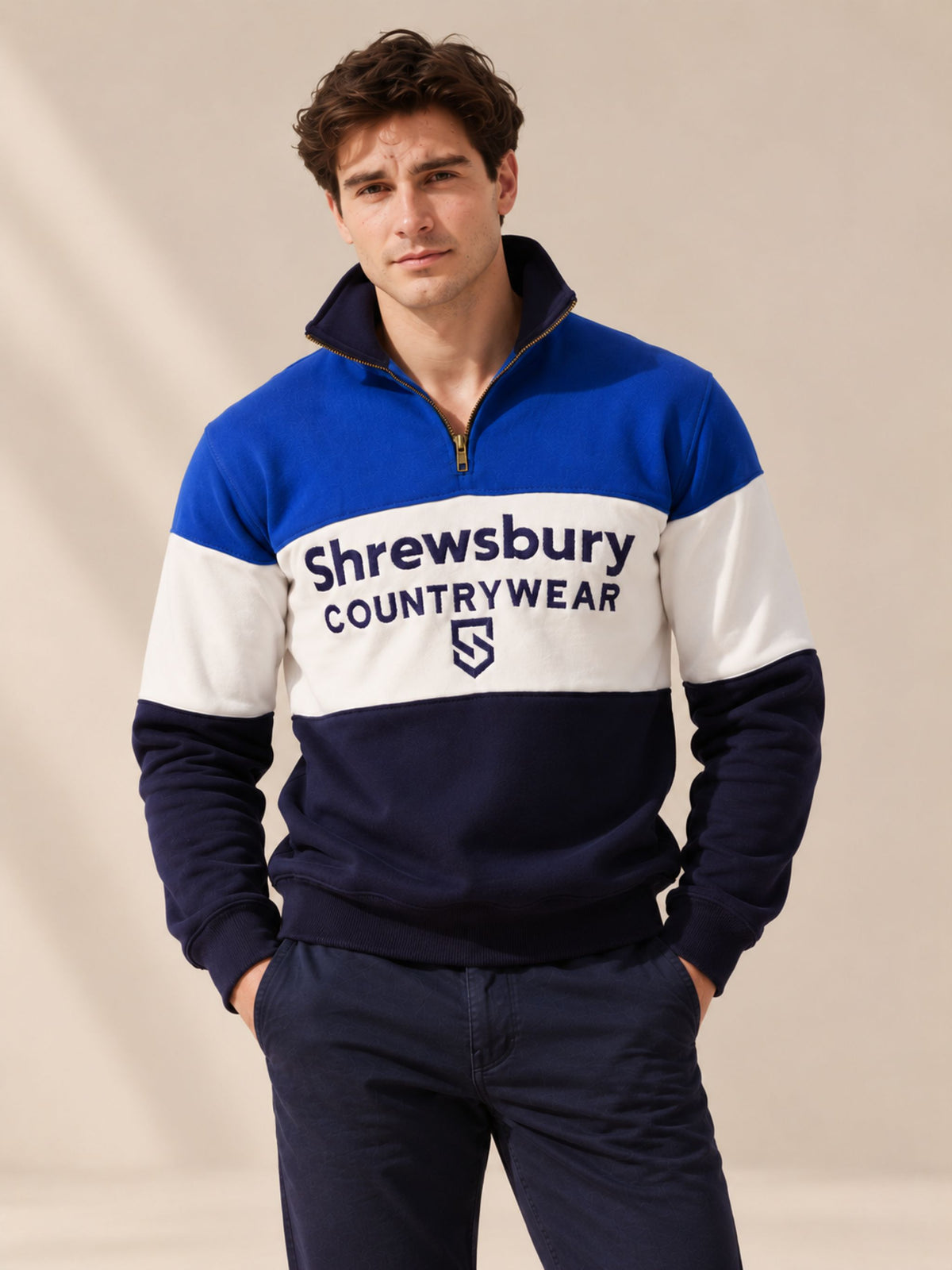 Bedstone Mens Quater Zip Sweatshirt Royal Blue