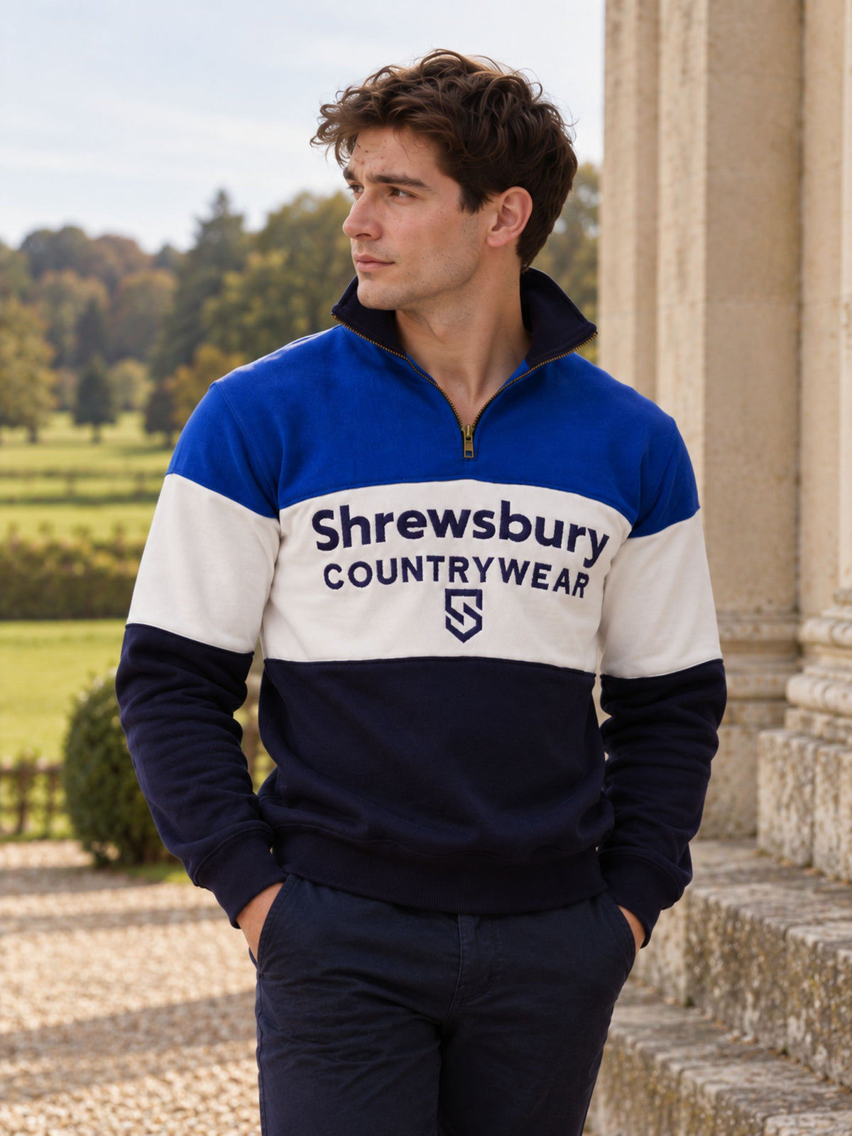 Bedstone Mens Quater Zip Sweatshirt Royal Blue