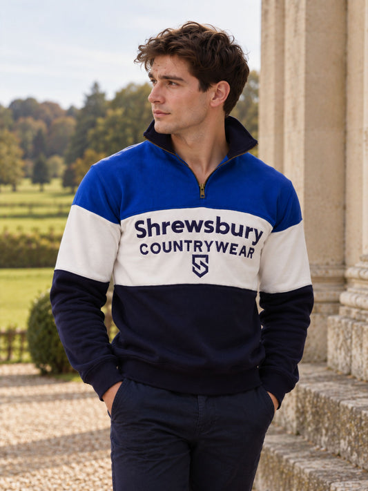 Bedstone Mens Quater Zip Sweatshirt Royal Blue