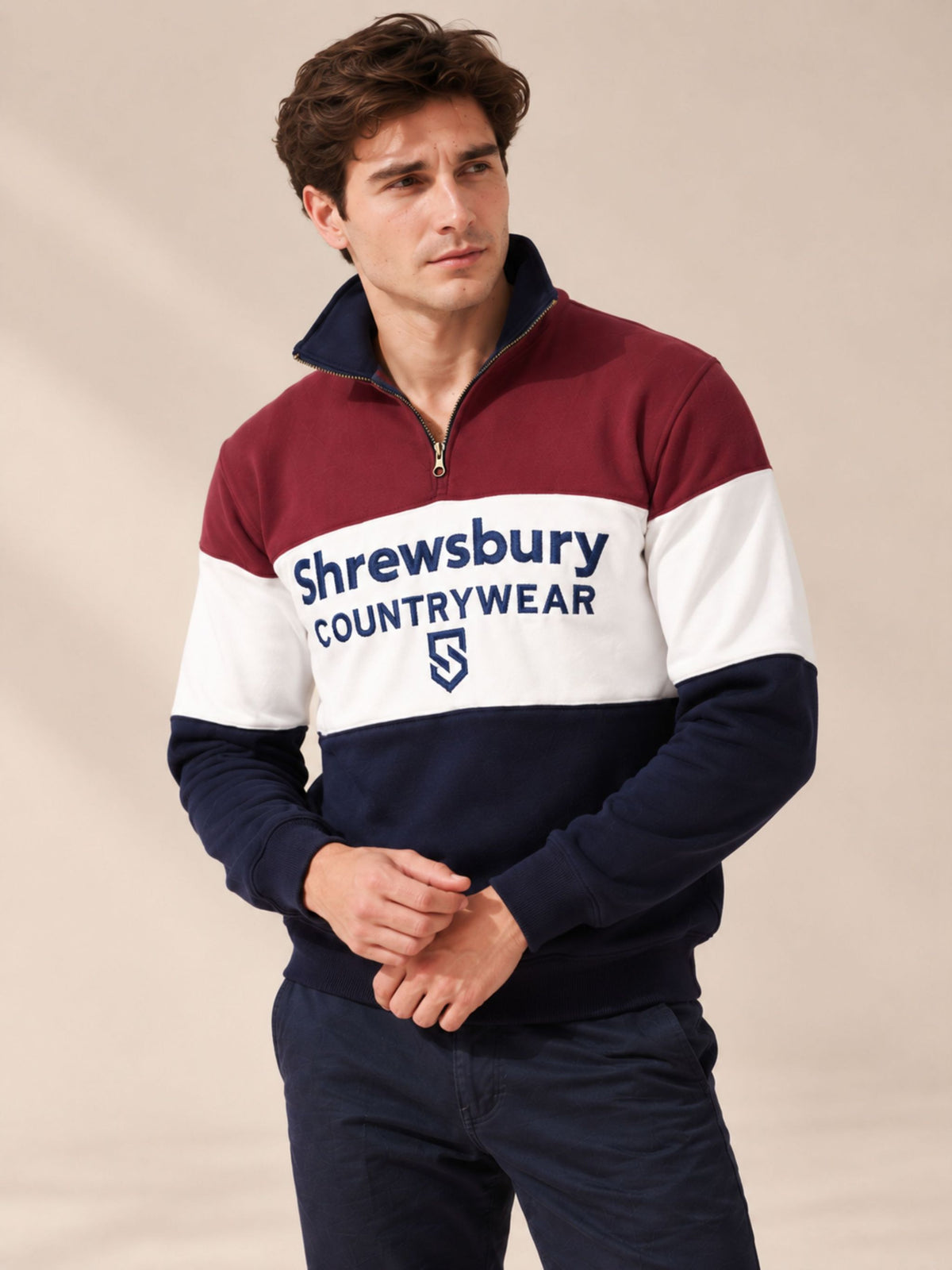 Bedstone Mens Quater Zip Sweatshirt Wine