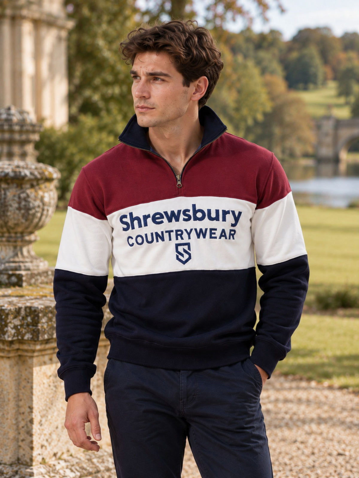 Bedstone Mens Quater Zip Sweatshirt Wine