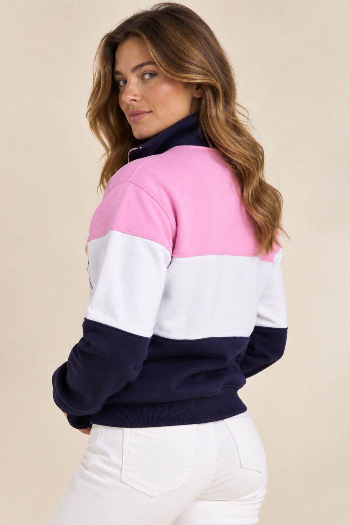 Bedstone Womens Quater Zip Sweatshirt Baby Pink