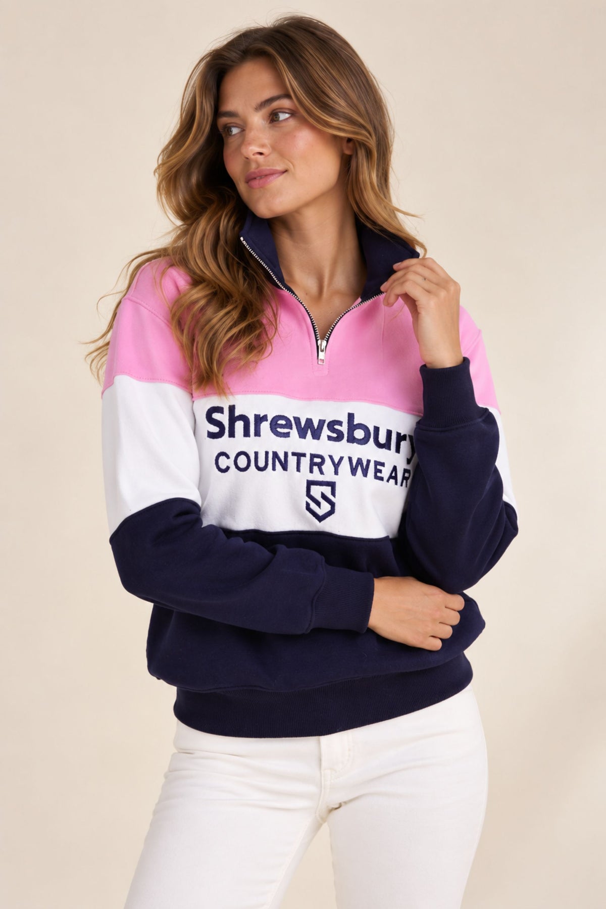 Bedstone Womens Quater Zip Sweatshirt Baby Pink