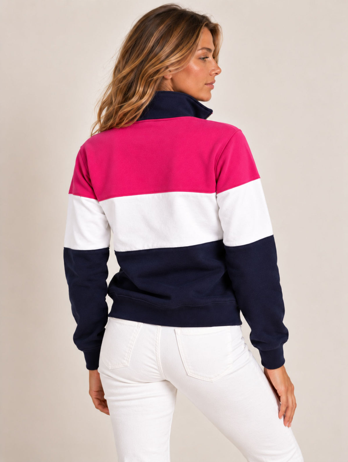 Bedstone Womens Quater Zip Sweatshirt Fuchsia Pink