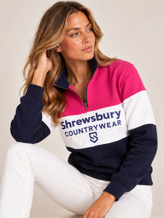 Bedstone Womens Quater Zip Sweatshirt Fuchsia Pink