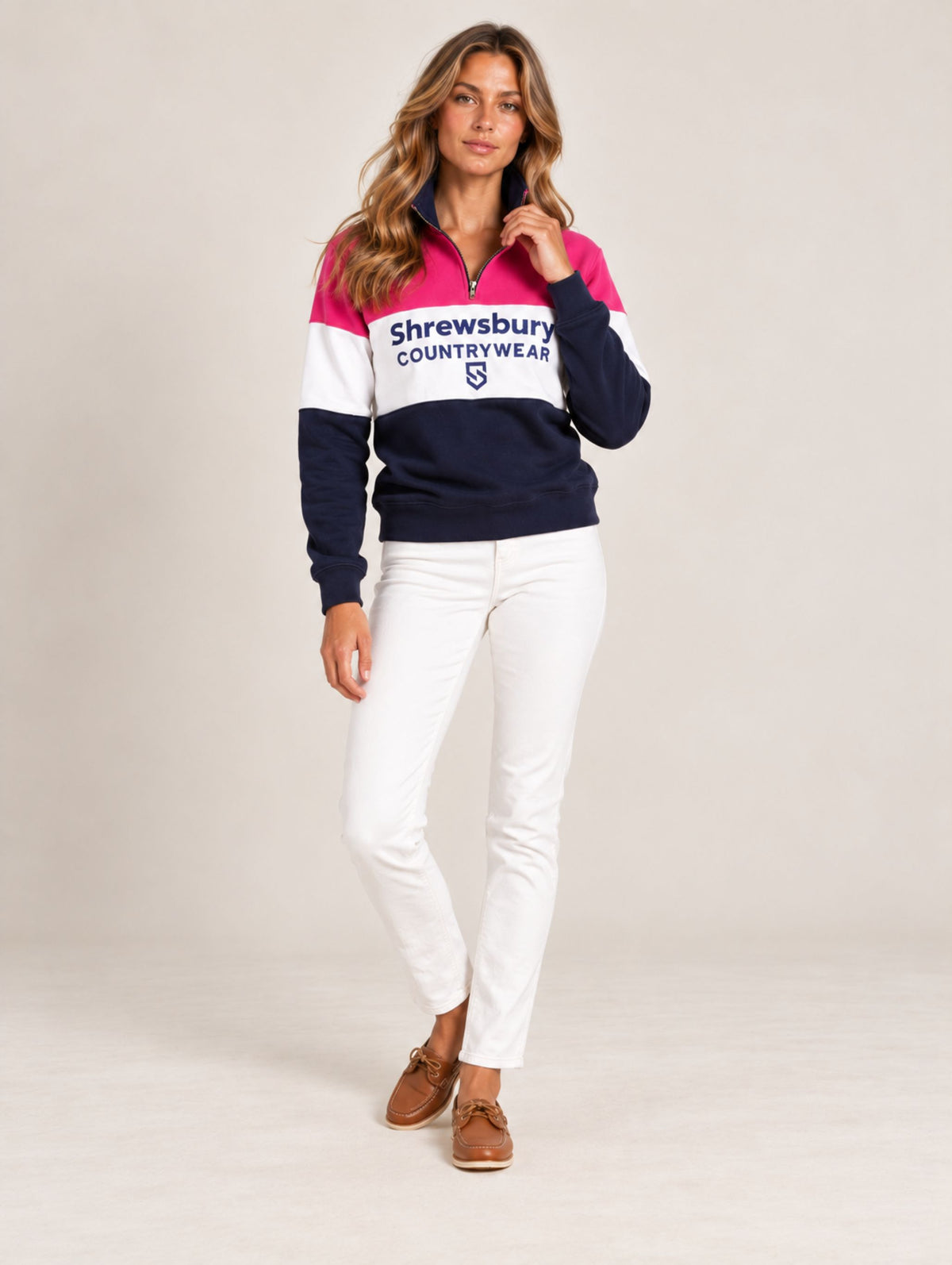 Bedstone Womens Quater Zip Sweatshirt Fuchsia Pink