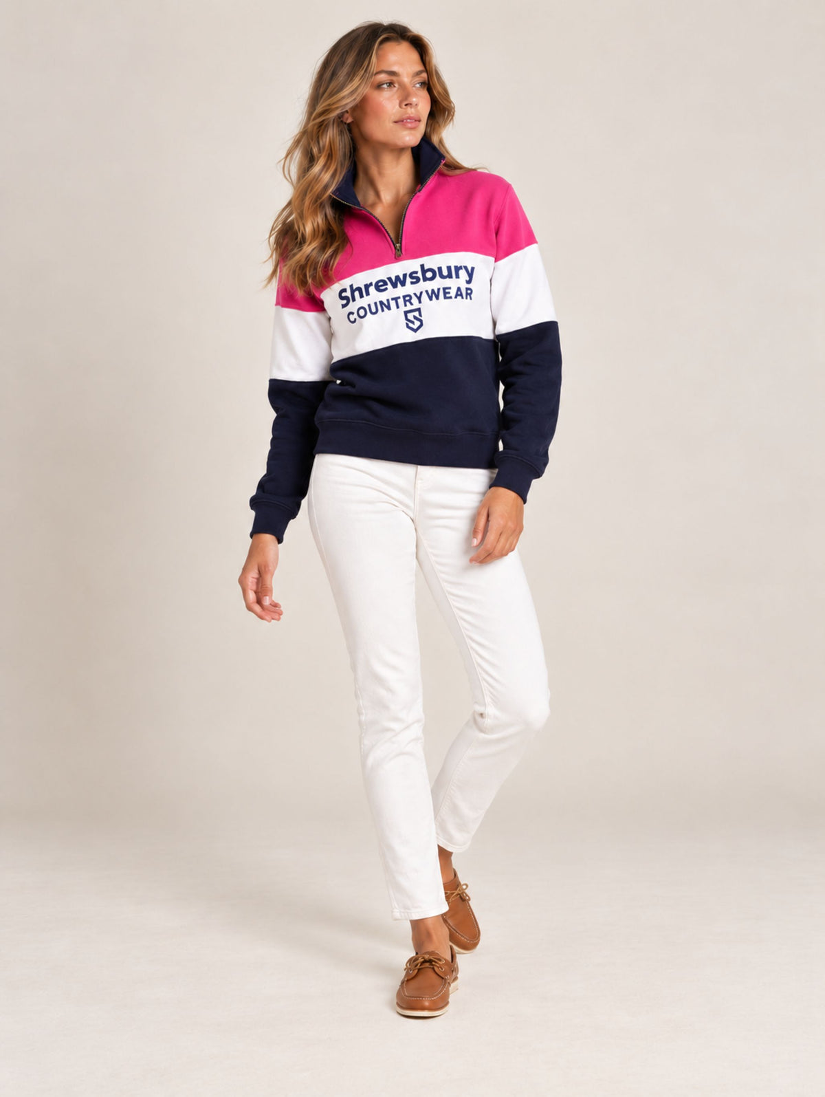 Bedstone Womens Quater Zip Sweatshirt Fuchsia Pink
