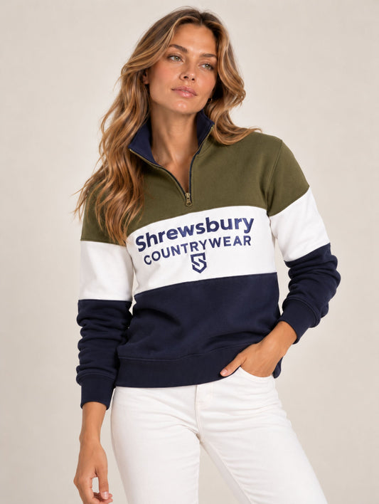 Bedstone Womens Quater Zip Sweatshirt Olive