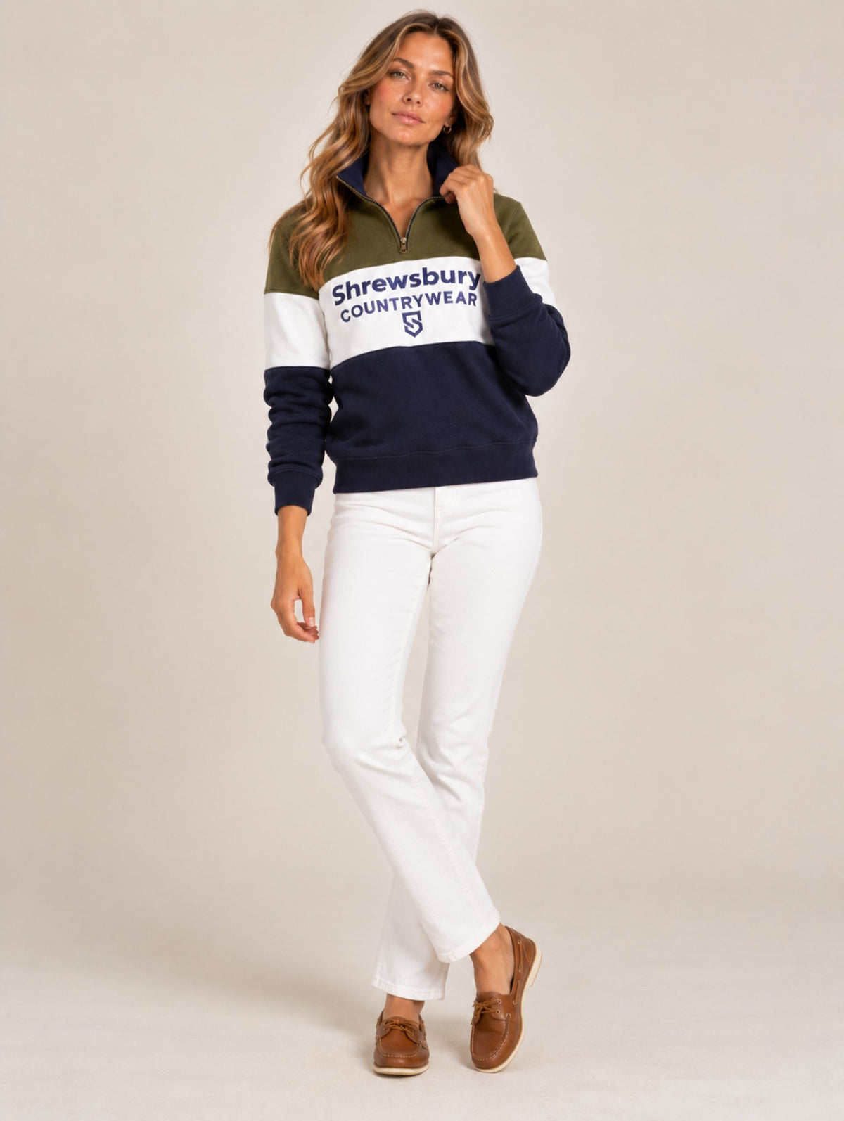 Bedstone Womens Quater Zip Sweatshirt Olive