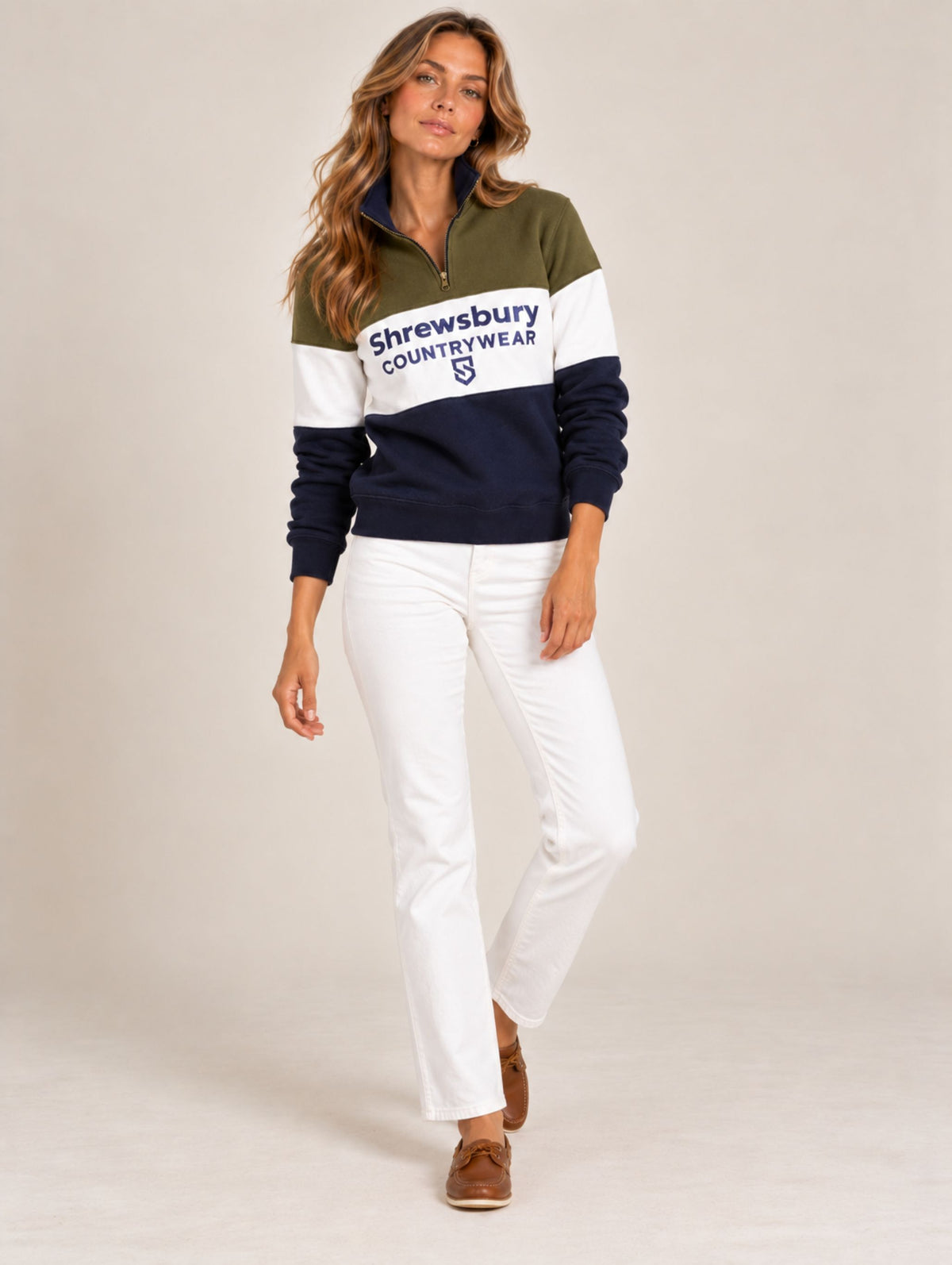 Bedstone Womens Quater Zip Sweatshirt Olive