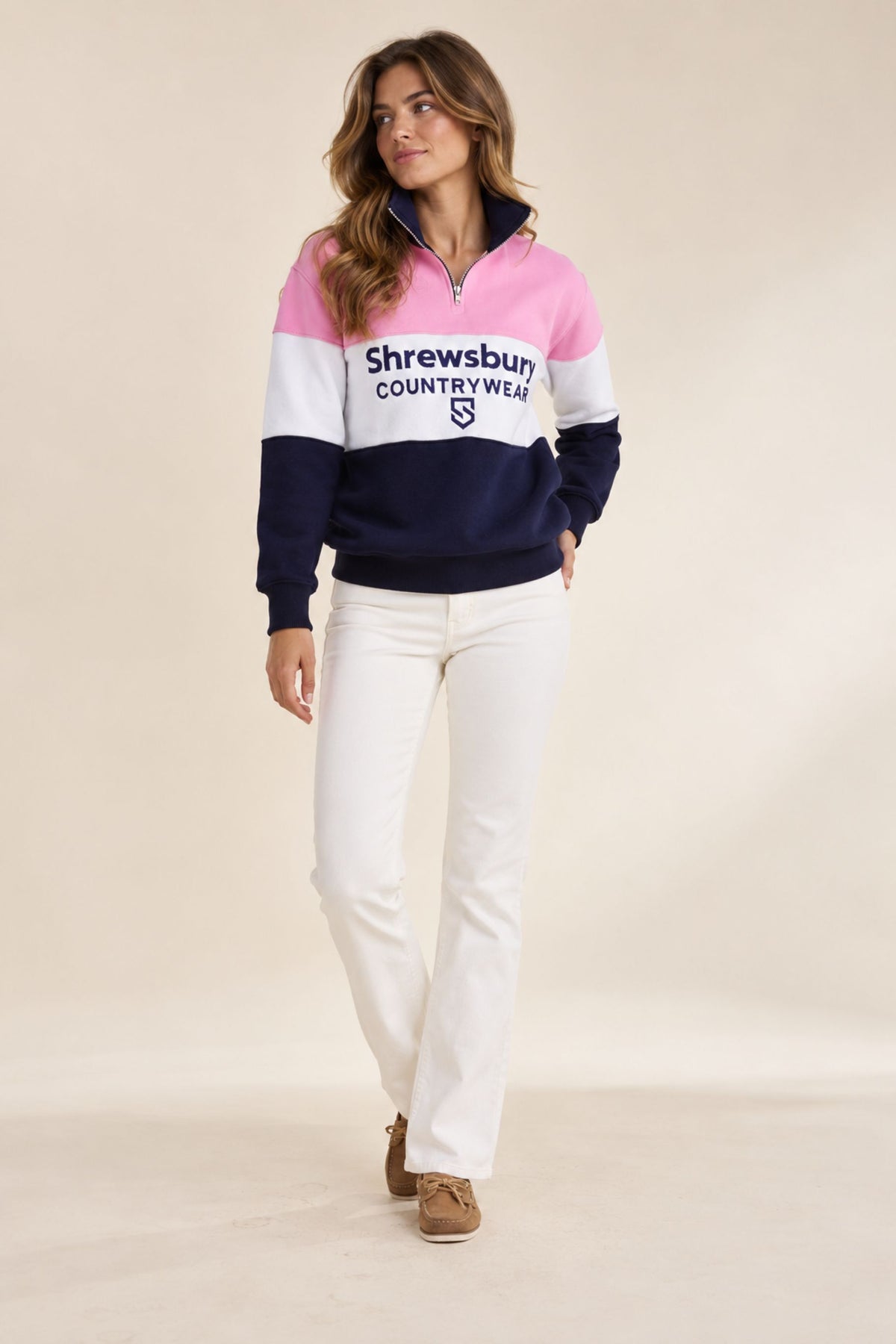 Bedstone Womens Quater Zip Sweatshirt Baby Pink